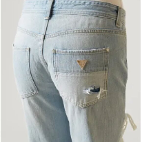 Guess Jeans Boy Fit Relaxed High Waist Distressed Grunge Punk Light Wash Size 25 - Picture 3 of 15